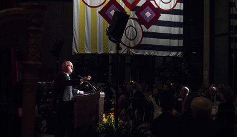 IU President Michael A. McRobbie delivers his remarks during the Board of Aeons 95th reunion and ...