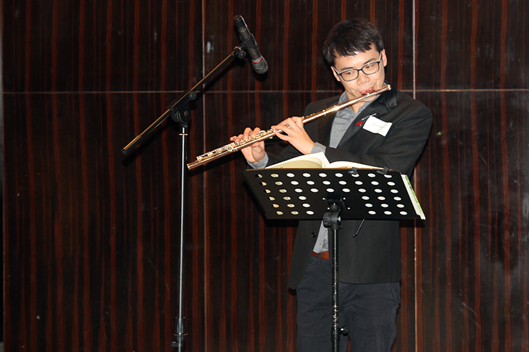 Xun Chen, a Ph.D. candidate in flute performance at the IU Jacobs School of Music, performs on th...