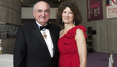 IU President Michael A. McRobbie and First Lady Laurie Burns McRobbie pose for a photo during the...