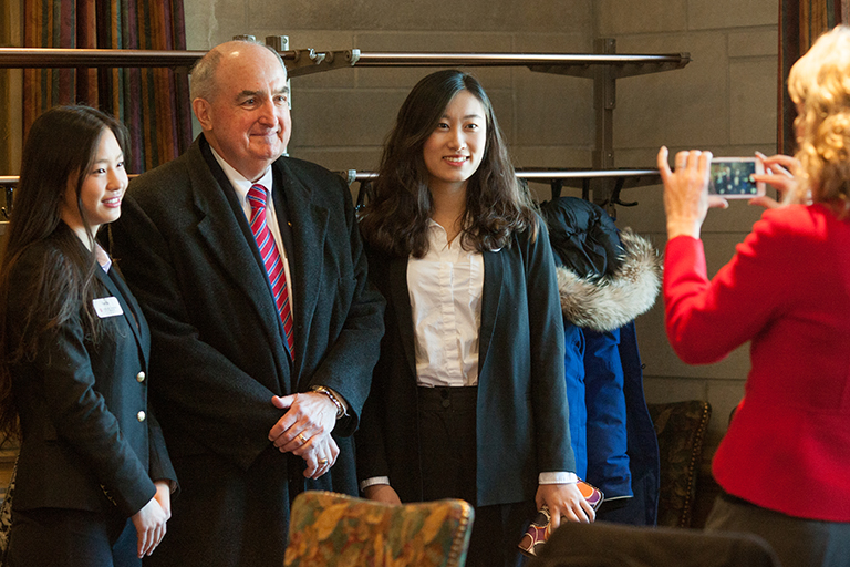 Lori Reesor, vice provost for student affairs at IU Bloomington, takes a picture of IU students F...