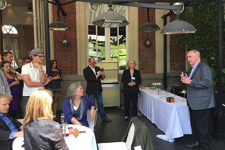 IU President Michael A. McRobbie addresses members of the France Chapter of the IU Alumni Associa...