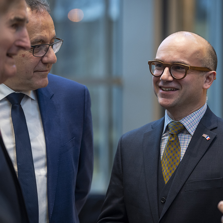 French Consul General in Chicago Guillaume Lacroix talks during the reception at IU Bloomington