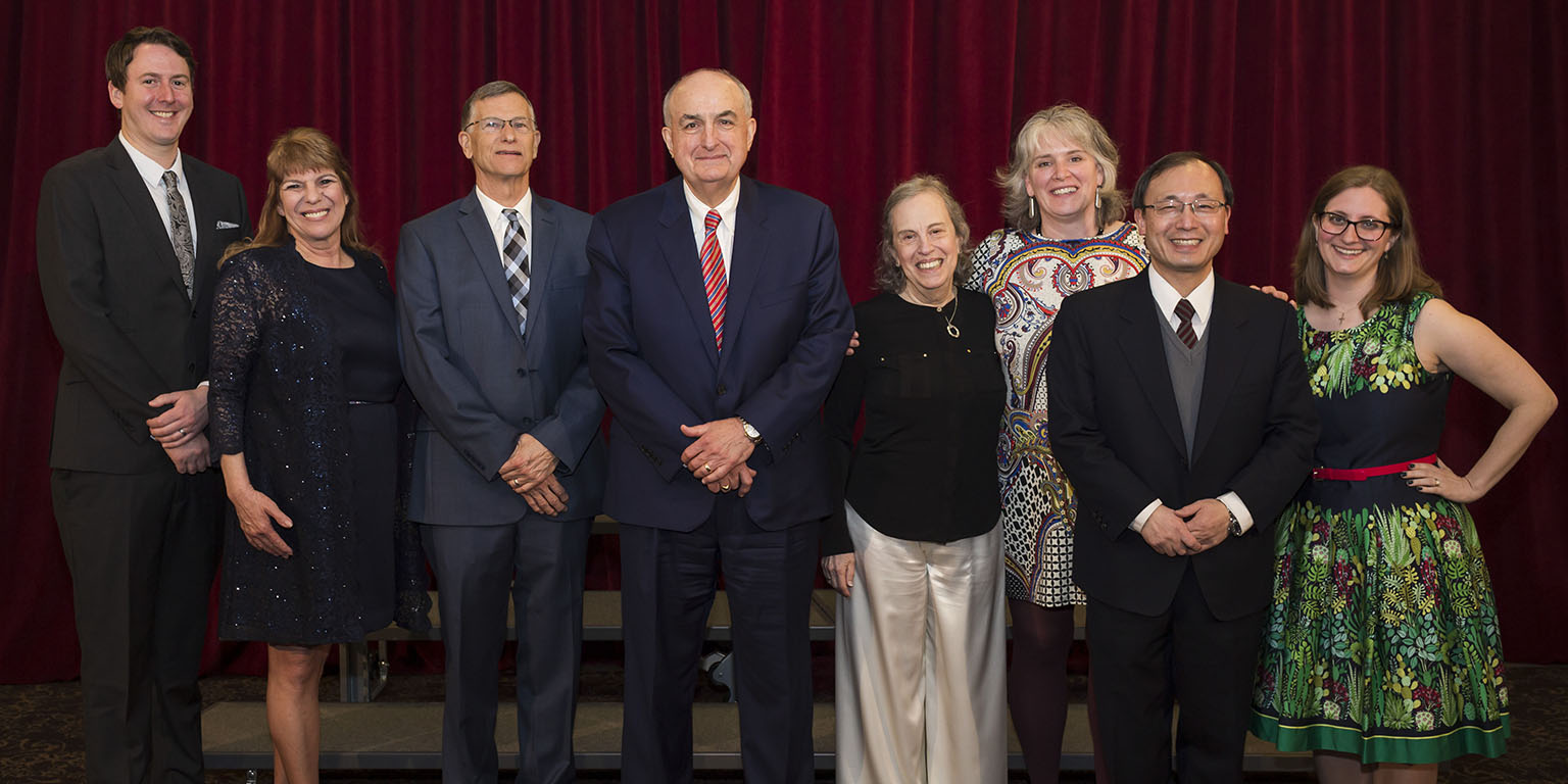 IU President McRobbie with the recipients of IU's teaching and service awards